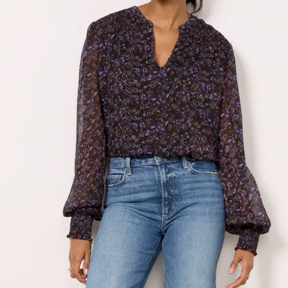 Evereve Petra Floral Print Long Sleeve Blouse in Plummulti Size XS - Picture 2 of 11